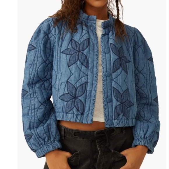 Free People Jackets & Blazers - Free People Quinn Quilted Cotton Denim Jacket Size Large NWT